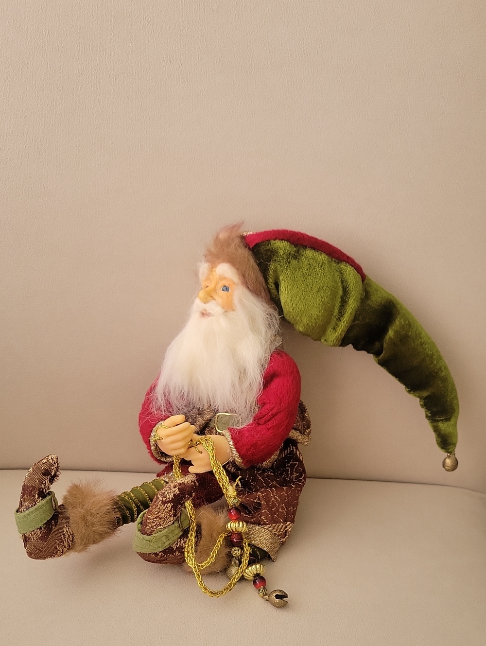 Holiday Christmas Santa Claus Elf Sitting Doll Décor in Red and Green